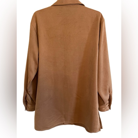 VINTAGE COLDWATER CREEK FAUX SUEDE JACKET/SHACKET, Camel Brown, See Measurements - Picture 8 of 14